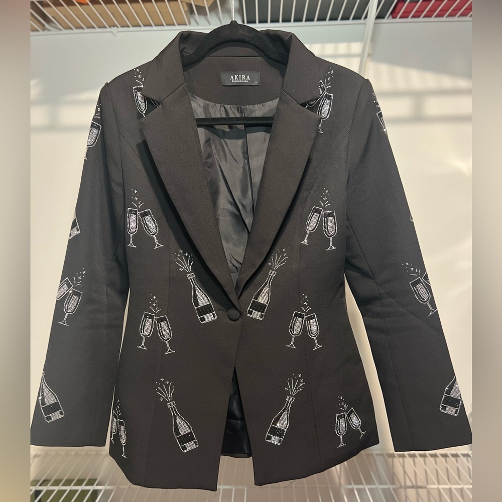 Black Champagne bottle pop blazer with rhinestones and a single low button.